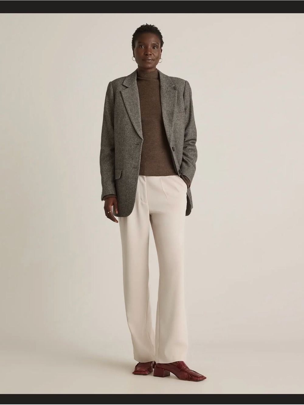 Quince Italian Wool Oversized Blazer, Gray Herringbone